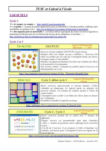 TUIC et Calcul à l'école LOGICIELS Cycle 1