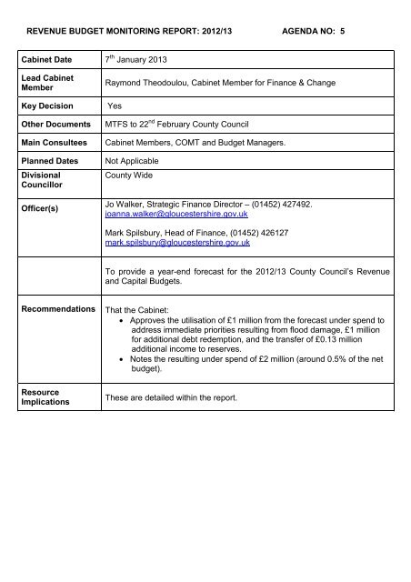 Revenue And Capital Forecast Outturn Positions For The Financial