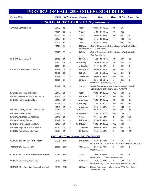 preview of fall 2008 course schedule - Immaculata University