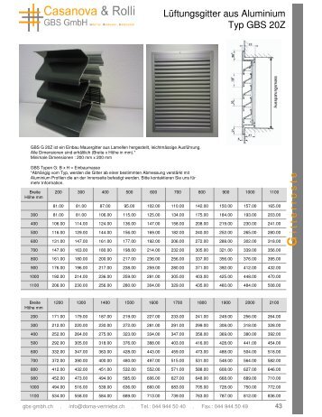 Lüftungsgitter aus Aluminium Typ GBS 20Z i t t e r r o s t e