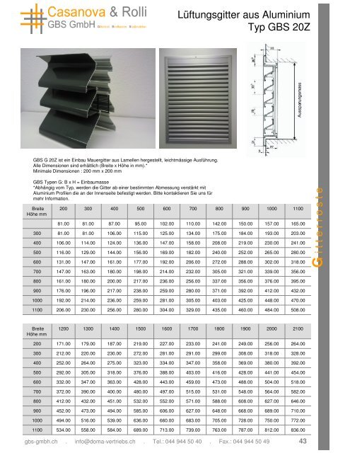 Lüftungsgitter aus Aluminium Typ GBS 20Z i t t e r r o s t e