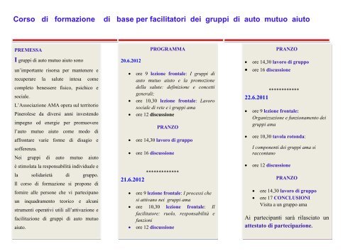 Corso di formazione per facilitatori dei gruppi d' auto ... - ASL TO3