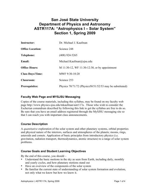 Green Sheet - Department of Physics and Astronomy - San Jose ...