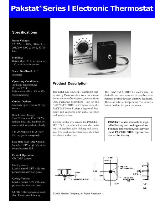 Pakstat Series l Electronic Thermostat