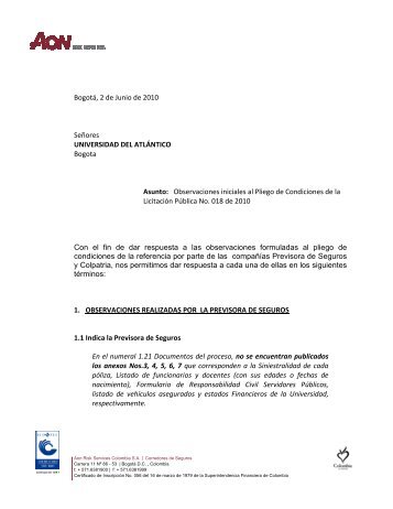 Respuestas a las observaciones - Universidad del AtlÃ¡ntico