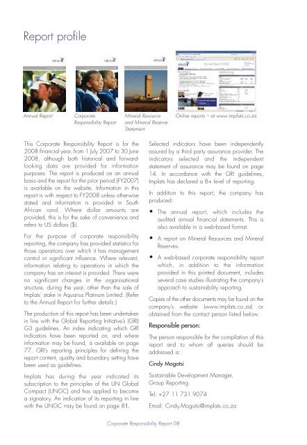 Corporate Responsibility Report 2008 - Impala Platinum