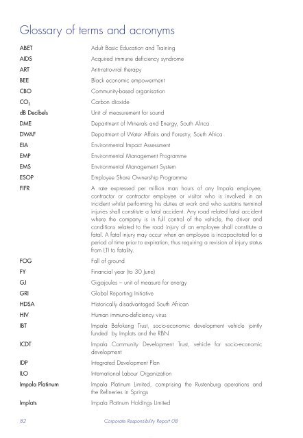 Corporate Responsibility Report 2008 - Impala Platinum