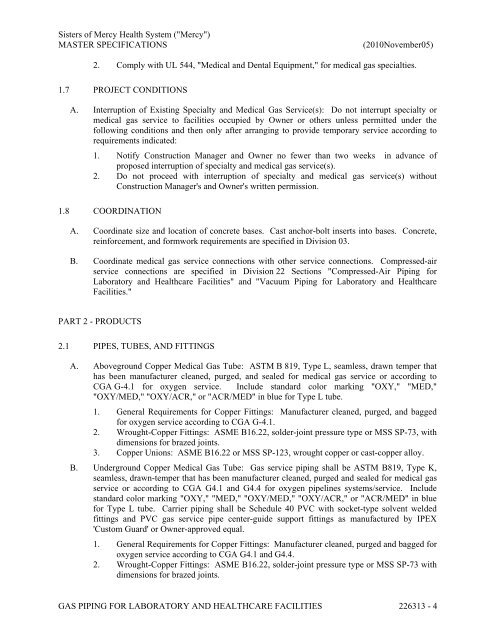 GAS PIPING FOR LABORATORY AND HEALTHCA - Mercy