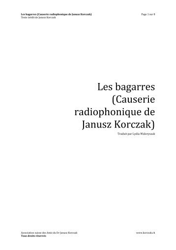 Les bagarres (Causerie radiophonique de Janusz Korczak)
