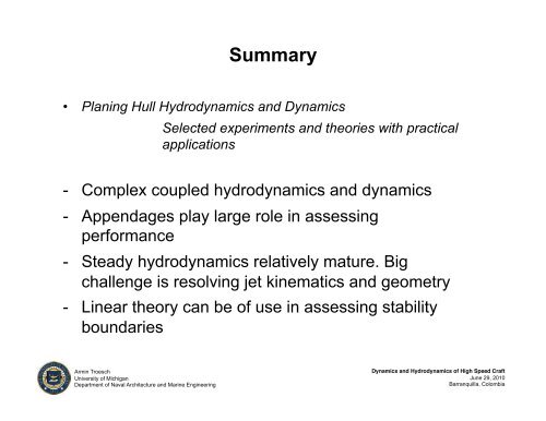 Armin Troesch: Dynamics and hydrodynamics of high speed craft - PASI