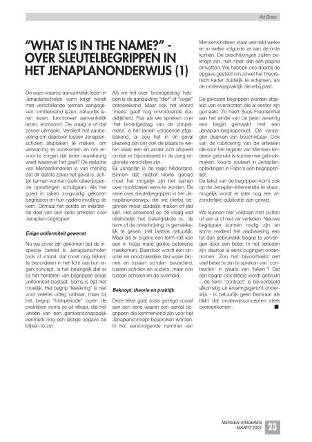 IN DIT NUMMER: OVER OPBRENGSTEN VAN HET ONDERWIJS