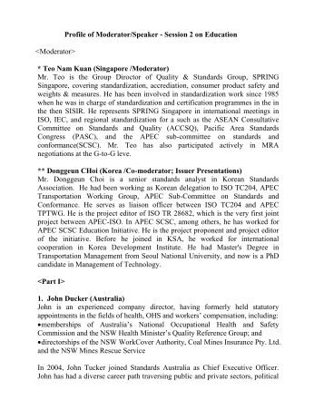 Profile of Moderator/Speaker - APEC Standards Education Initiative