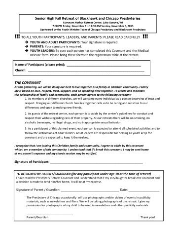 Covenant and Medical Release Form - Presbytery of Chicago