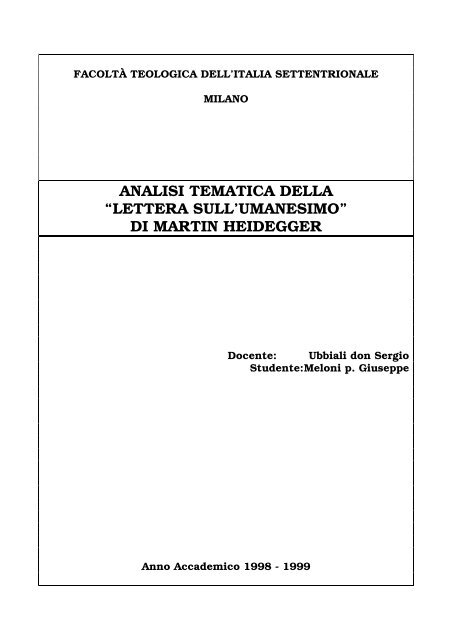 Analisi tematica della Lettera sull'Umanesimo