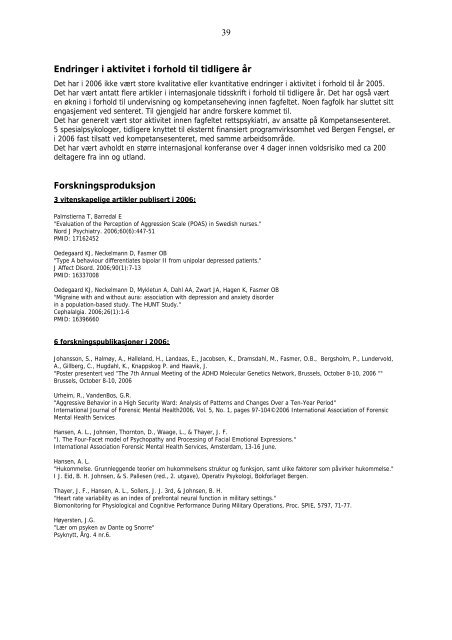 Faglig rapport 2006 - Helse Vest