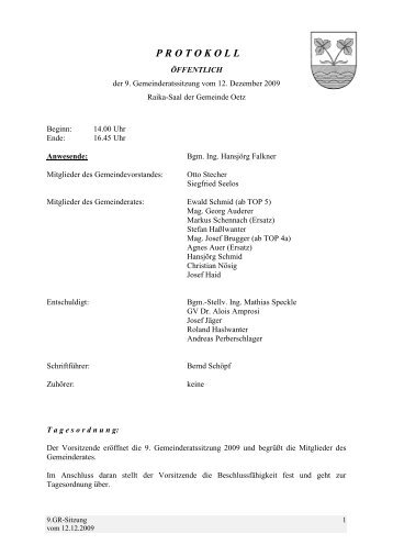 9. Gemeinderatsprotokoll (359 KB) - .PDF - Gemeinde Oetz