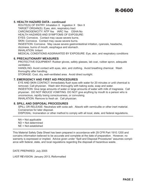 material safety data sheet manufacturer: taylor technologies, inc 31 ...