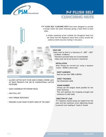 P-F FLUSH SELF CLINCHING NUTS - HW Eckhardt