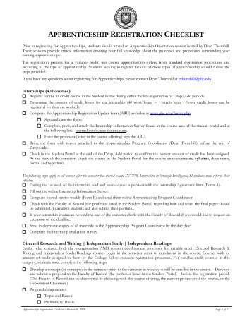 APPRENTICESHIP REGISTRATION CHECKLIST