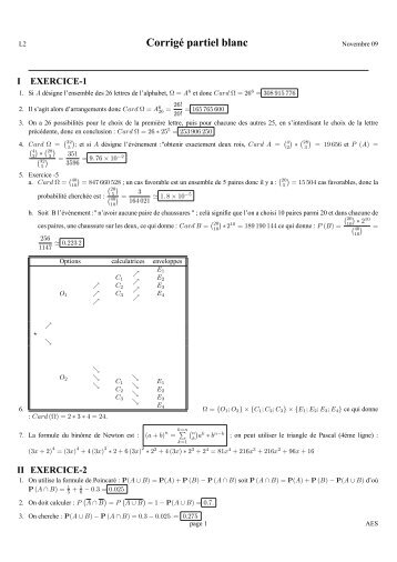 Corrigé partiel blanc - Université Paris 8