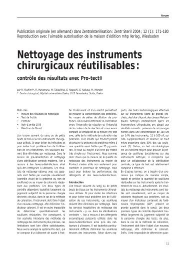 Nettoyage des instruments chirurgicaux rÃ©utilisables: