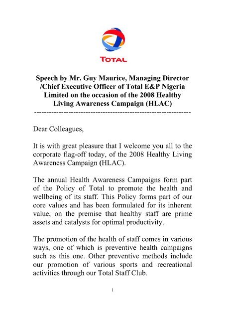 Speech by Mr. Guy Maurice, Managing Director ... - TOTAL Nigeria