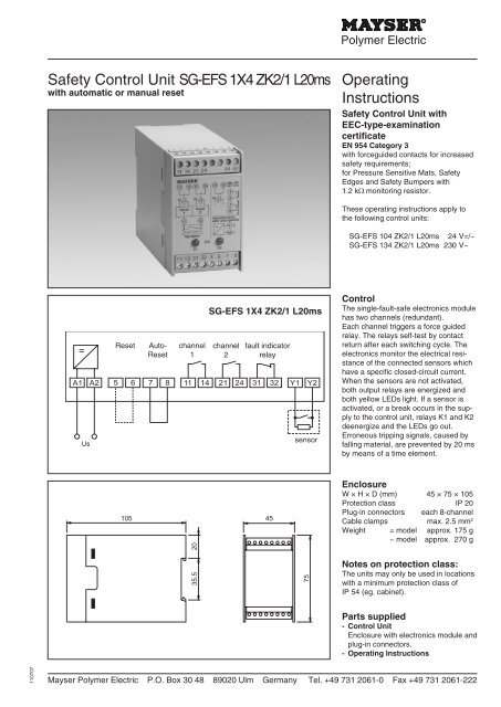 Safety Control Unit SG-EFS 1X4 ZK2/1 L20ms Operating Instructions