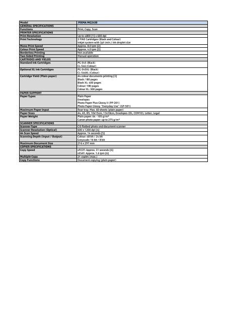 PIXMA MG2450 Specification Sheet KB] - Canon