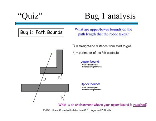 Robotic Motion Planning: Bug Algorithms