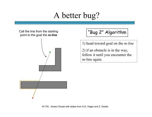 Robotic Motion Planning: Bug Algorithms