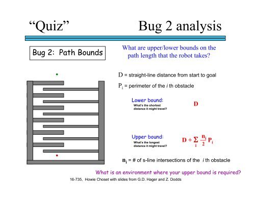 Robotic Motion Planning: Bug Algorithms