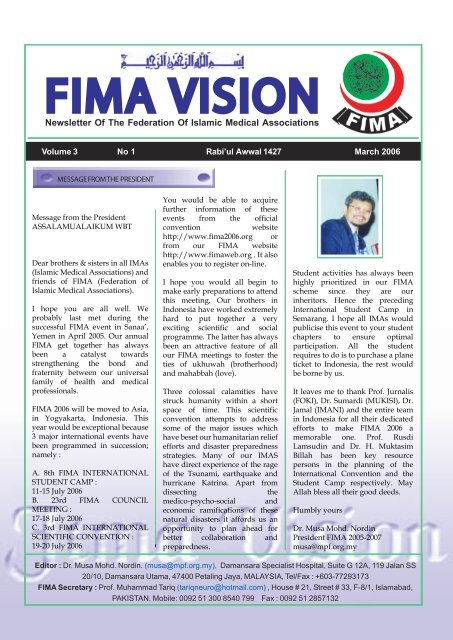 FIMA Vision March 2006 - Federation of Islamic Medical Associations