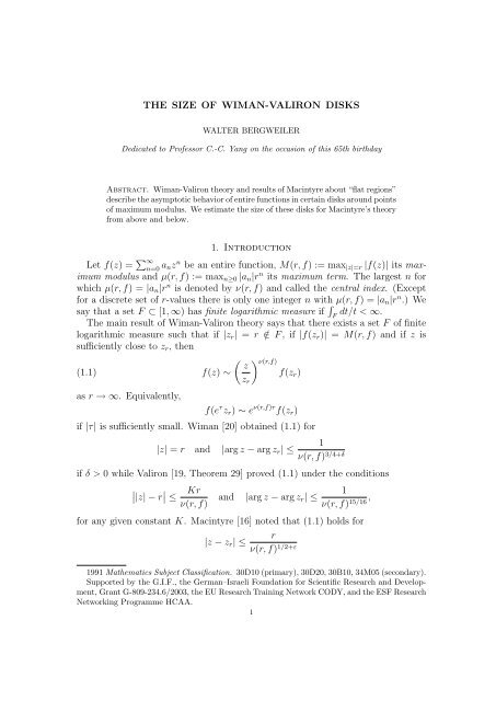 r |f(z) - Christian-Albrechts-UniversitÃ¤t zu Kiel