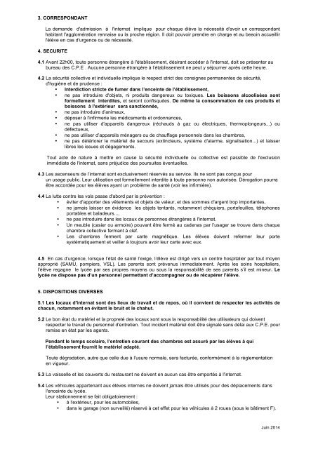 RÃ¨glement d'internat - Second Cycle - LycÃ©e Chateaubriand