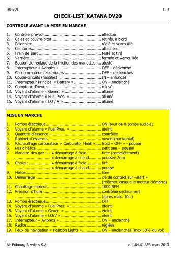 CHECK-LIST KATANA DV20