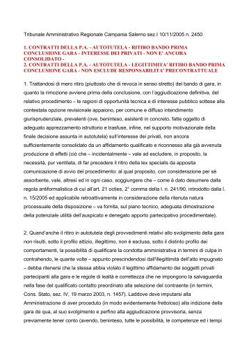 Tribunale Amministrativo Regionale Campania Salerno sez.I 10/11 ...