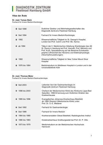 Vitae der Fachärzte - Diagnostik Zentrum-Fleetinsel Hamburg