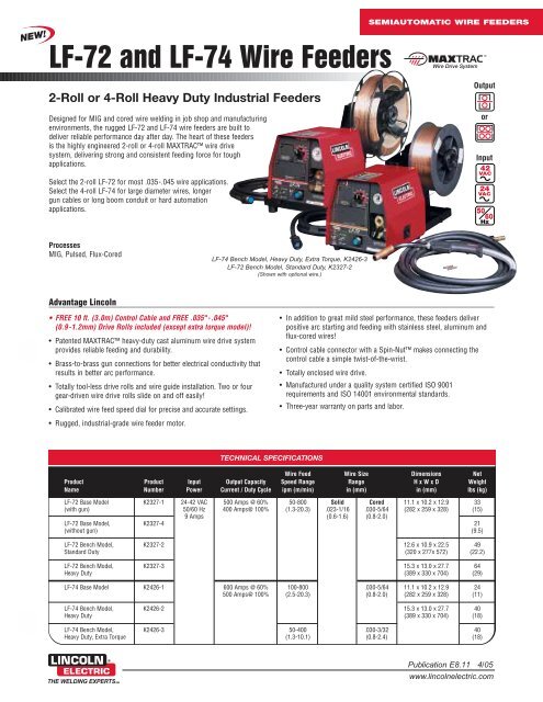 Lf 72 And Lf 74 Wire Feeders Lincoln Electric