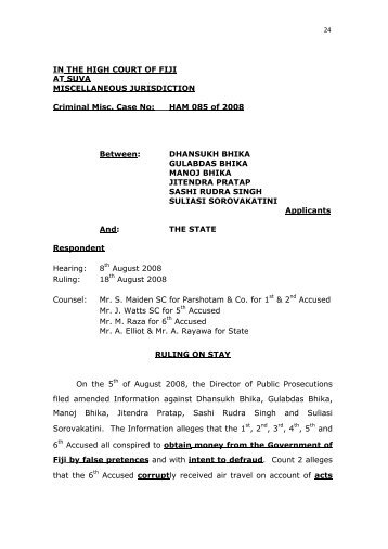 Dhansukh Bhika and Others v State HAM85D.08S - Law Fiji