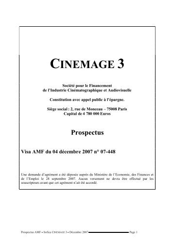 PROSPECTUS SOFICA CINEMAGE 3 - Haussmann Patrimoine