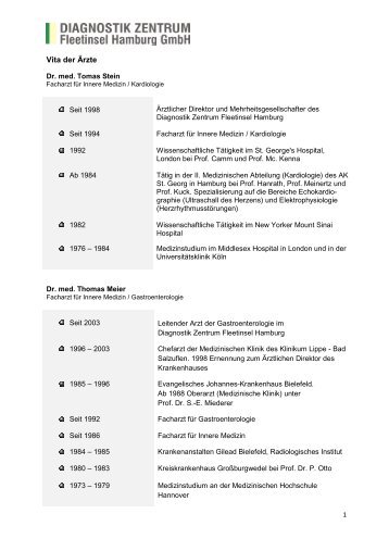 Vita der Ärzte - Diagnostik Zentrum-Fleetinsel Hamburg