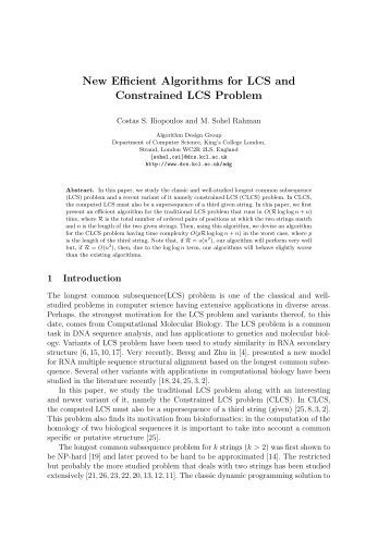 New Efficient Algorithms for LCS and Constrained LCS Problem
