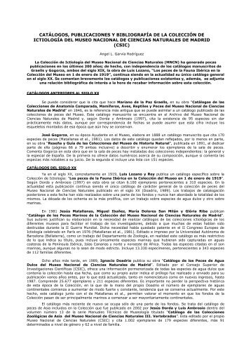 CatÃ¡logos, Publicaciones Y BibliografÃ­a de la ColecciÃ³n de IctiologÃ­a
