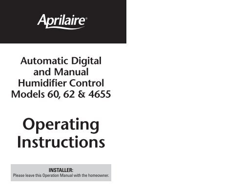 Aprilaire 4655 Manual Humidistat Control