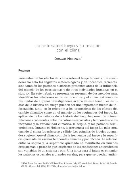 La historia del fuego y su relaciÃ³n con el clima. Donald MCkenzie