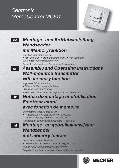 Becker Centronic MemoControl MC511 Anleitung - auf enobi.de