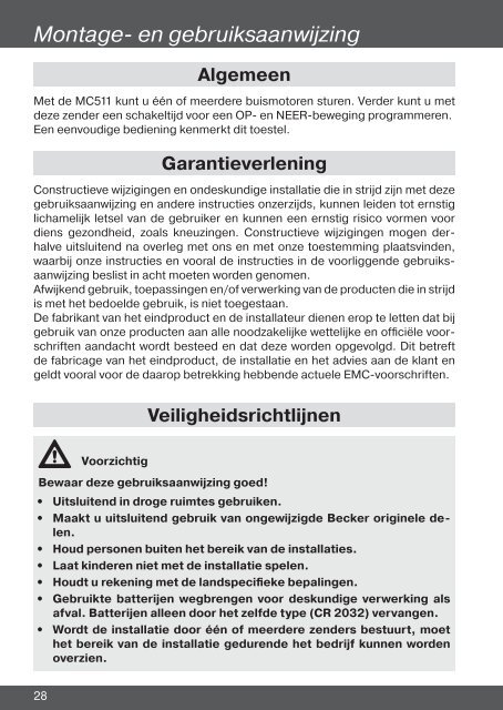 Becker Centronic MemoControl MC511 Anleitung - auf enobi.de