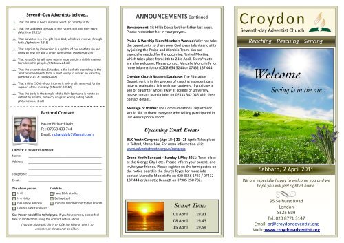 Bulletin April Croydon Seventh Day Adventist Church