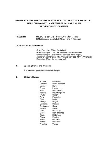 Council Meeting Minutes - 19 September 2011 - City of Whyalla