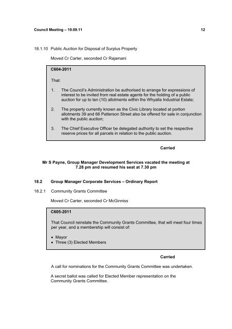 Council Meeting Minutes - 19 September 2011 - City of Whyalla